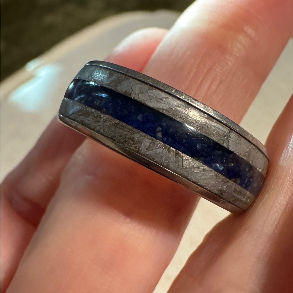 Shane Co Authentic Titanium Meteorite Lapis Lazuli Sz 11 Men’s Wedding Band Ring - Picture 7 of 13